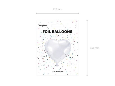 Balon foliowy Serce białe, 45cm Balon foliowy Serce białe, 45cm