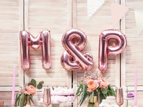 Balon foliowy litera znak &, 35cm, różowe złoto Balon foliowy litera znak &, 35cm, różowe złoto