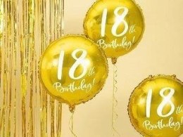 Balon foliowy, okrągły '18th Birthday' - Na 18 urodziny, złoty, 45 cm