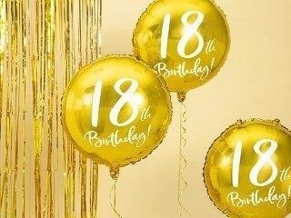 Balon foliowy, okrągły '18th Birthday' - Na 18 urodziny, złoty, 45 cm Balon foliowy, okrągły '18th Birthday' - Na 18 urodziny, złoty, 45 cm