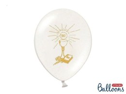 Balony lateksowe IHS I Komunia Święta, Białe Pastelowe, 27cm (1 op. / 6 szt.)