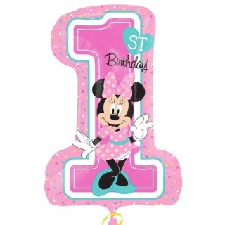 Cyfra 1 Balon Foliowy na Roczek Różowy 71 cm - Myszka Minnie