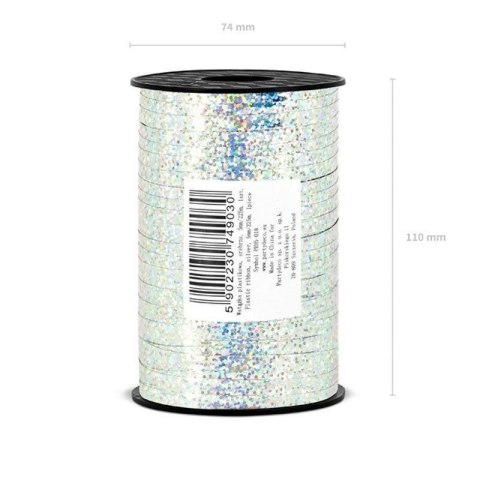 Wstążka plastikowa, Srebrna Holograficzna, 5mm/225m Wstążka plastikowa, Srebrna Holograficzna, 5mm/225m