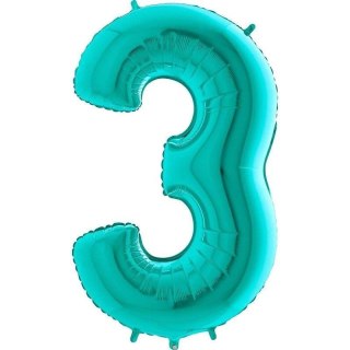 Balon Foliowy Cyfra 3 Tiffany, Miętowy - 102 cm Grabo