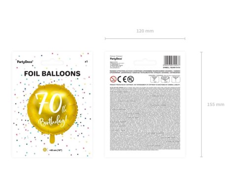 Balon foliowy 70th Birthday, złoty, średnica 45cm Balon foliowy 70th Birthday, złoty, średnica 45cm