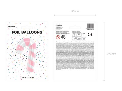 Balon foliowy Cukrowa laska, lizak 46x74cm, różowo-biała Balon foliowy Cukrowa laska, lizak 46x74cm, różowo-biała