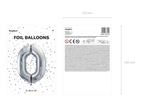 Balon foliowy Cyfra 0 srebrna, 86cm Balon foliowy Cyfra 0 srebrna, 86cm