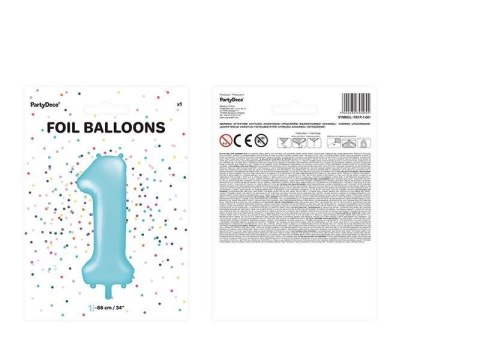 Balon foliowy Cyfra 1, 86cm, jasny niebieski Balon foliowy Cyfra 1, 86cm, jasny niebieski