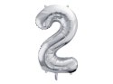 Balon foliowy Cyfra 2 srebrna, 86cm Balon foliowy Cyfra 2 srebrna, 86cm