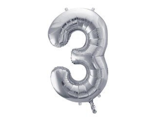 Balon foliowy Cyfra 3 srebrna, 86cm
