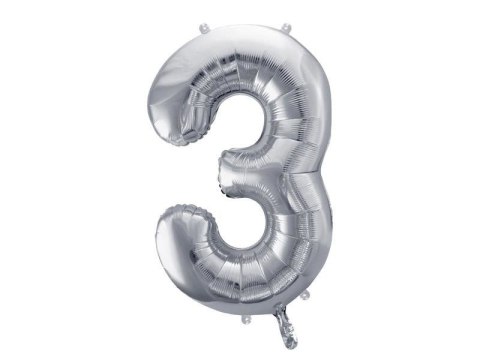Balon foliowy Cyfra 3 srebrna, 86cm Balon foliowy Cyfra 3 srebrna, 86cm