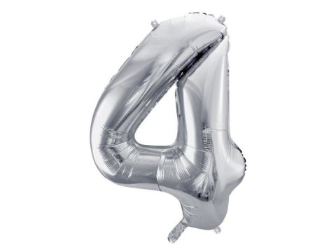 Balon foliowy Cyfra 4 srebrna, 86cm Balon foliowy Cyfra 4 srebrna, 86cm