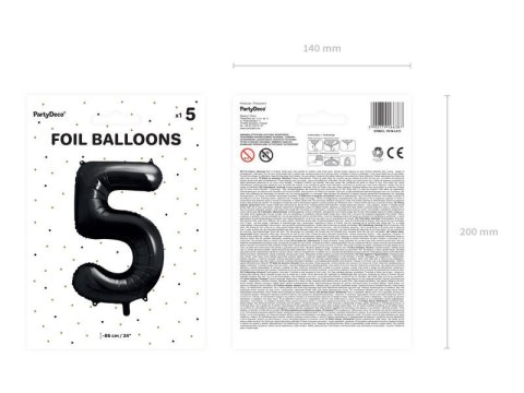 Balon foliowy Cyfra 5 czarna, 86cm Balon foliowy Cyfra 5 czarna, 86cm