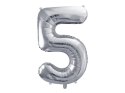 Balon foliowy Cyfra 5 srebrna, 86cm Balon foliowy Cyfra 5 srebrna, 86cm