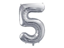 Balon foliowy Cyfra 5 srebrna, 86cm