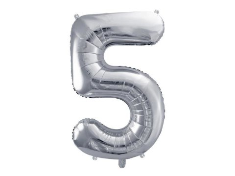 Balon foliowy Cyfra 5 srebrna, 86cm Balon foliowy Cyfra 5 srebrna, 86cm