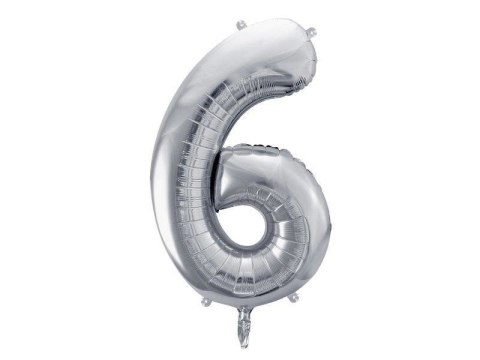 Balon foliowy Cyfra 6 srebrna, 86cm Balon foliowy Cyfra 6 srebrna, 86cm