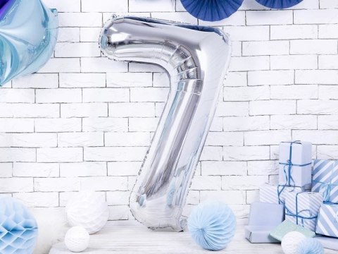Balon foliowy Cyfra 7 srebrna, 86cm Balon foliowy Cyfra 7 srebrna, 86cm