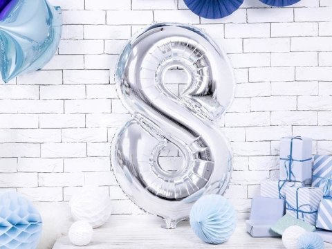 Balon foliowy Cyfra 8 srebrna, 86cm Balon foliowy Cyfra 8 srebrna, 86cm