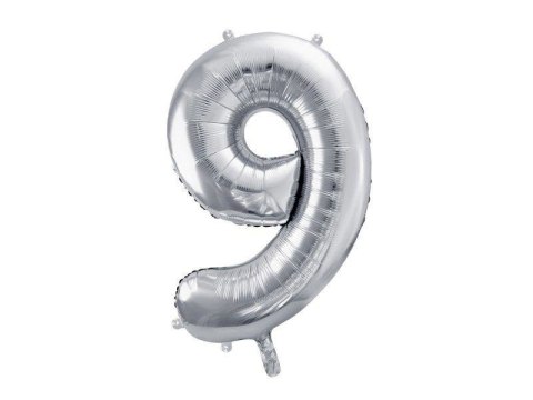 Balon foliowy Cyfra 9 srebrna, 86cm Balon foliowy Cyfra 9 srebrna, 86cm