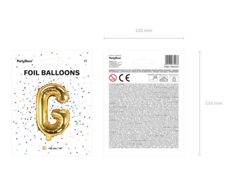 Balon foliowy Litera G, 35cm, Złota Balon foliowy Litera G, 35cm, Złota
