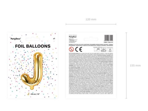 Balon foliowy Litera J, 35cm, Złota Balon foliowy Litera J, 35cm, Złota