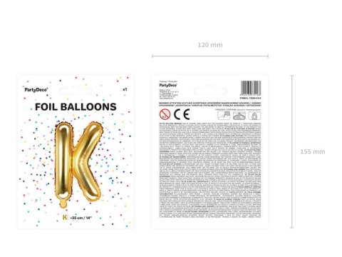 Balon foliowy Litera K, 35cm, Złota Balon foliowy Litera K, 35cm, Złota