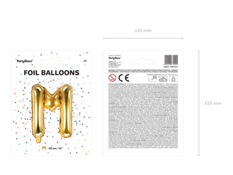 Balon foliowy Litera M 35cm, Złota Balon foliowy Litera M 35cm, Złota