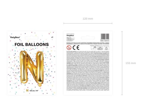 Balon foliowy Litera N 35cm, Złota Balon foliowy Litera N 35cm, Złota