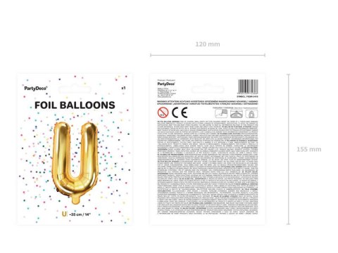 Balon foliowy Litera U 35cm, Złota Balon foliowy Litera U 35cm, Złota
