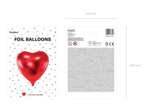 Balon foliowy Serce czerwone XXL 72x73cm Balon foliowy Serce czerwone XXL 72x73cm