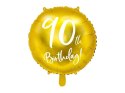 Balon foliowy na dziewięćdziesiątkę, 90th Birthday, złoty, 45cm