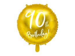 Balon foliowy na dziewięćdziesiątkę, 90th Birthday, złoty, 45cm