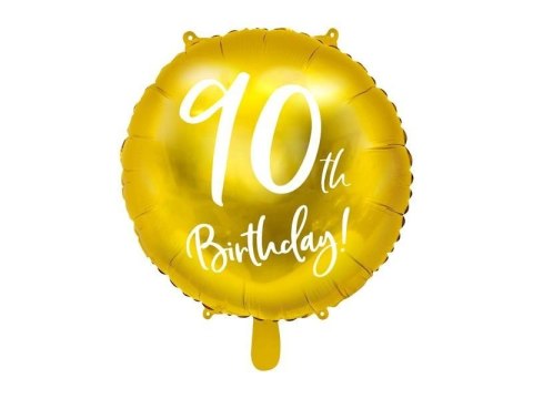 Balon foliowy na dziewięćdziesiątkę, 90th Birthday, złoty, 45cm Balon foliowy na dziewięćdziesiątkę, 90th Birthday, złoty, 45cm