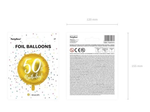 Balon foliowy urodzinowy 50th Birthday, złoty, 45cm Balon foliowy urodzinowy 50th Birthday, złoty, 45cm