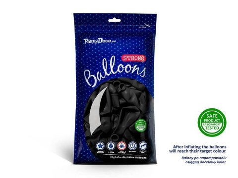 Balony lateksowe Strong, Czarne, Pastel Black, 23cm, 100 szt. Balony lateksowe Strong, Czarne, Pastel Black, 23cm, 100 szt.