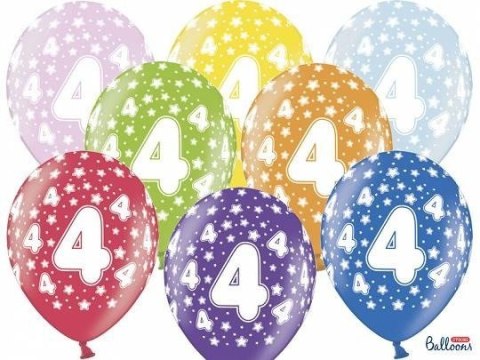 Balony lateksowe z nadrukiem '4' na urodziny, Metaliczne Mix, 30cm, 6 szt. Balony lateksowe z nadrukiem '4' na urodziny, Metaliczne Mix, 30cm, 6 szt.