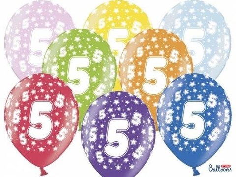 Balony lateksowe z nadrukiem '5' na urodziny, Metaliczne Mix, 30cm, 6 szt. Balony lateksowe z nadrukiem '5' na urodziny, Metaliczne Mix, 30cm, 6 szt.