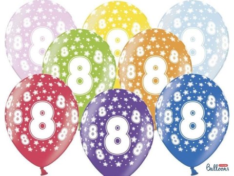 Balony lateksowe z nadrukiem '8' na urodziny, Metaliczne Mix, 30cm, 6 szt. Balony lateksowe z nadrukiem '8' na urodziny, Metaliczne Mix, 30cm, 6 szt.