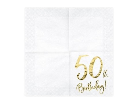 Serwetki '50th Birthday' na 50 urodziny, białe, 33x33cm (1 op. / 20 szt.) Serwetki '50th Birthday' na 50 urodziny, białe, 33x33cm (1 op. / 20 szt.)