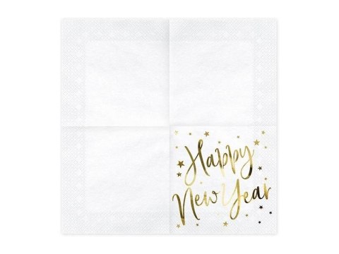 Serwetki Happy New Year, biały, 33x33cm (1 op. / 20 szt.) Serwetki Happy New Year, biały, 33x33cm (1 op. / 20 szt.)