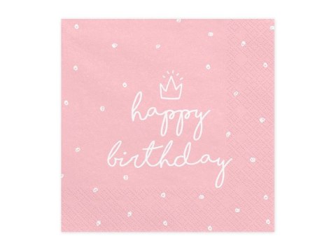 Serwetki różowe Happy Birthday, 33x33 cm (1 op. / 20 szt.) różowe Serwetki różowe Happy Birthday, 33x33 cm (1 op. / 20 szt.) różowe