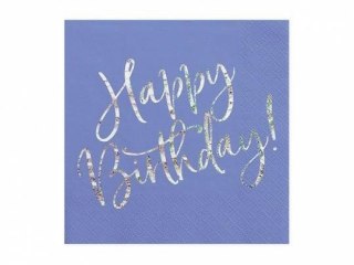 Serwetki urodzinowe Happy Birthday, niebieskie, 33x33cm