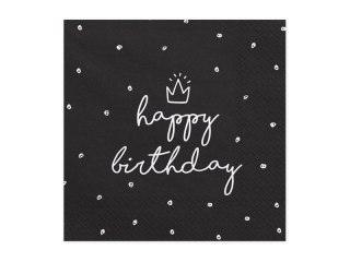Serwetki urodzinowe czarne, Happy Birthday, 33x33 cm (1 op. / 20 szt.)