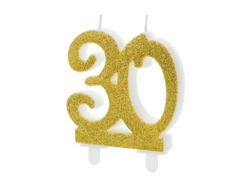 Świeczka urodzinowa '30', trzydziestka, złota, 7.5 cm Świeczka urodzinowa '30', trzydziestka, złota, 7.5 cm