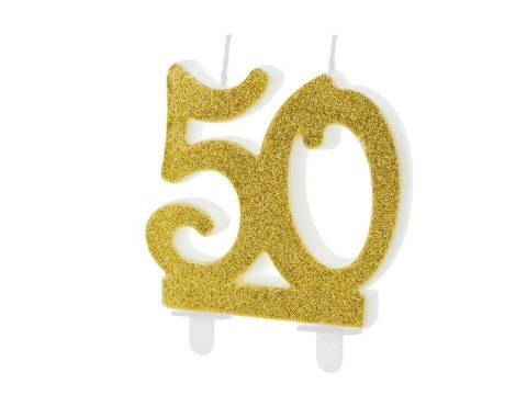 Świeczka urodzinowa '50', pięćdziesiątka, złota, 7.5 cm Świeczka urodzinowa '50', pięćdziesiątka, złota, 7.5 cm