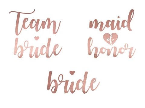 Tatuaże zmywalne Wieczór panieński, Team Bride, różowe złoto, 13 szt. Tatuaże zmywalne Wieczór panieński, Team Bride, różowe złoto, 13 szt.