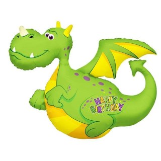 Balon Foliowy Zielony Smok, Dinozaur Happy Birthday, 92cm