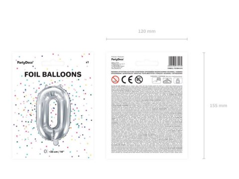 Balon foliowy Cyfra 0, 35cm, srebrny Balon foliowy Cyfra 0, 35cm, srebrny