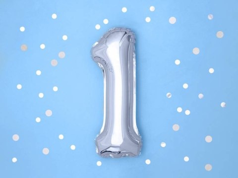 Balon foliowy Cyfra 1, 35cm, srebrny Balon foliowy Cyfra 1, 35cm, srebrny